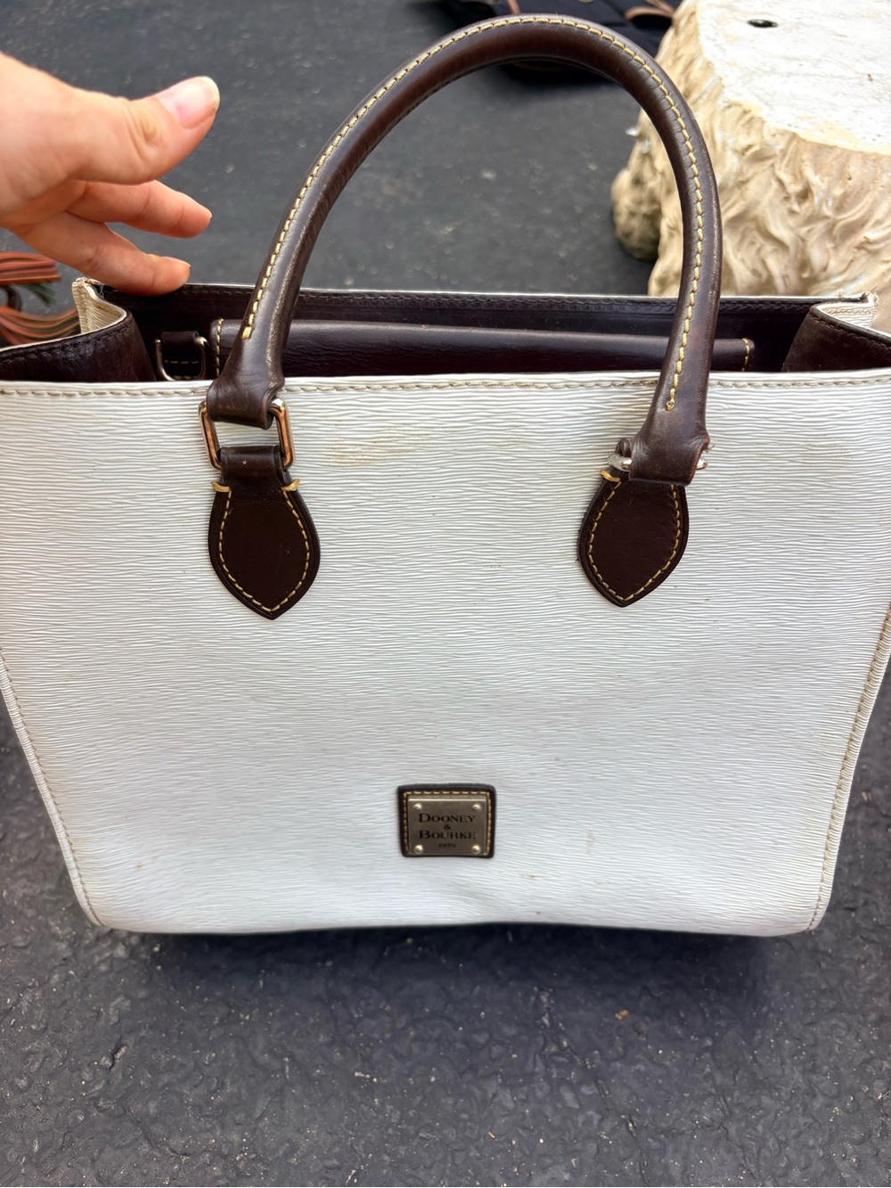 Dooney & Bourke White and Brown Leather Satchel